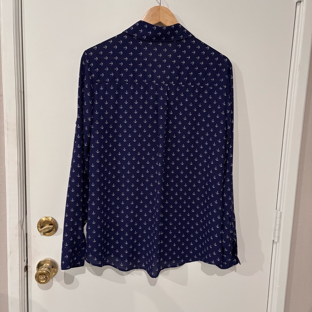 Express Portofino Blue Button Down Shirt Semi Sheer Nautical Anchor Size Large - Picture 3 of 10
